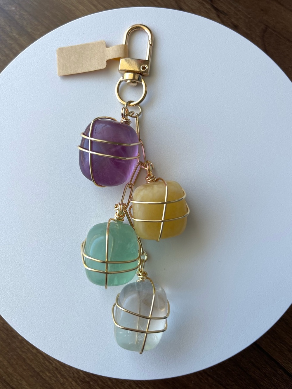 Fluorite Gold Bag Charm Purple Yellow Green Clear